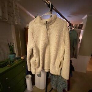 Plush pullover, zip neck jacket